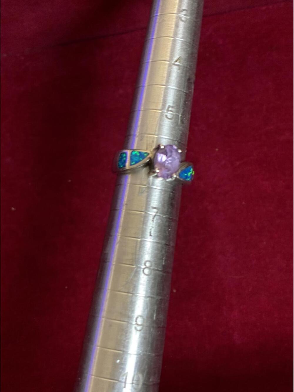 Vintage Sterling Silver Amethyst and Blue Opal Inlay Ring Size 6